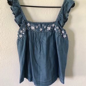 NWT Embroidered Denim Boho Top
